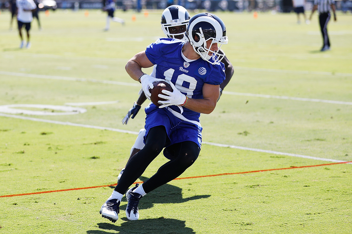 irvine, ca - july 29:  cooper kupp #18 of the los angeles rams r