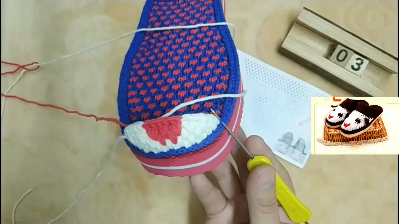 家居毛线拖鞋第6排的钩法