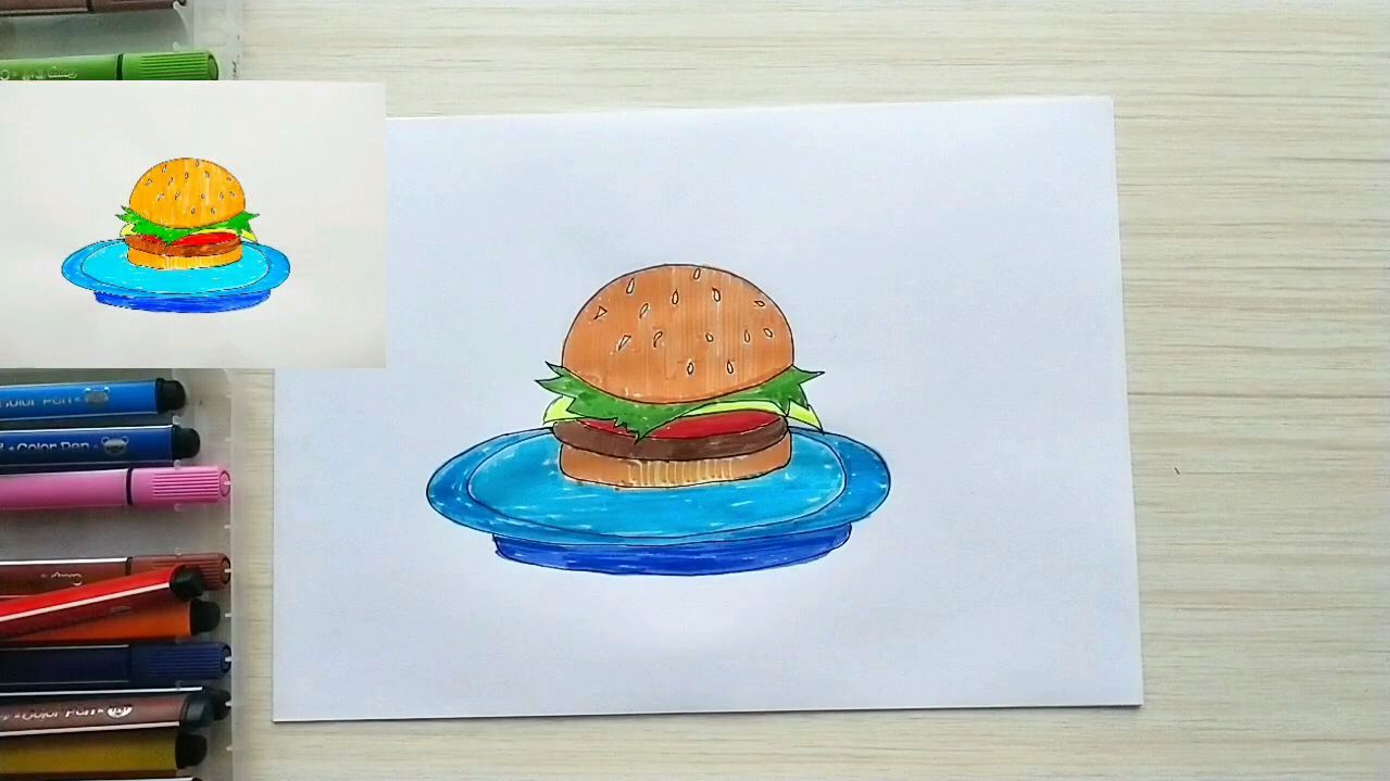 芊荨简笔画,汉堡还是放在盘子里好看