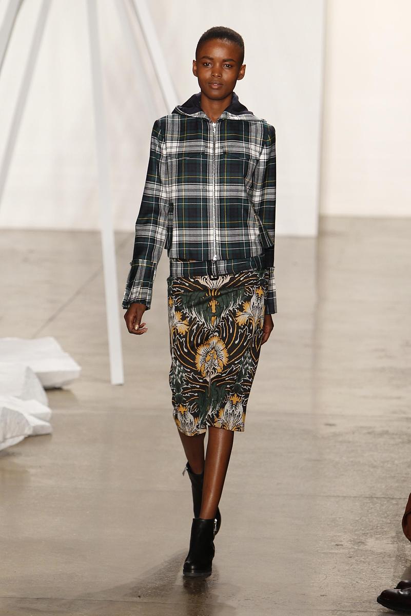 new york, ny - february 08:  a model walks the runway at the sun