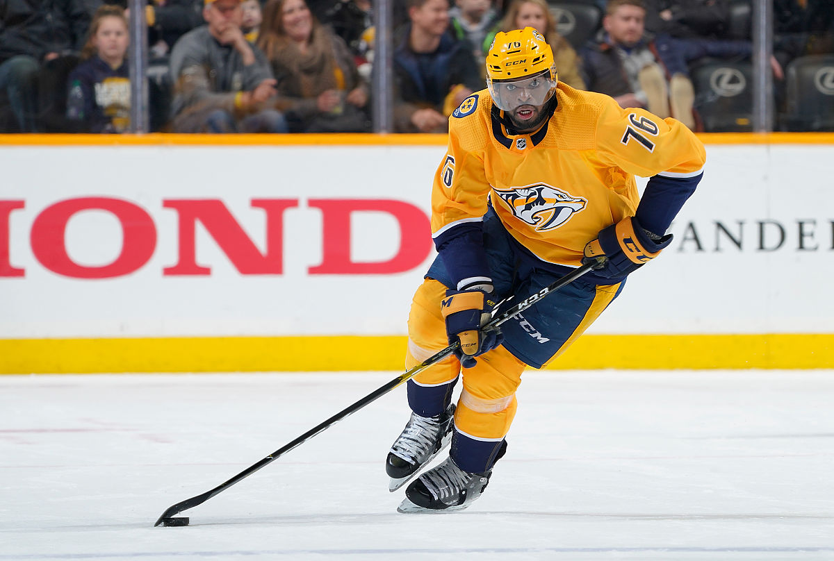 nashville, tn - march 5: p.k. subban #76 of the nashville predat