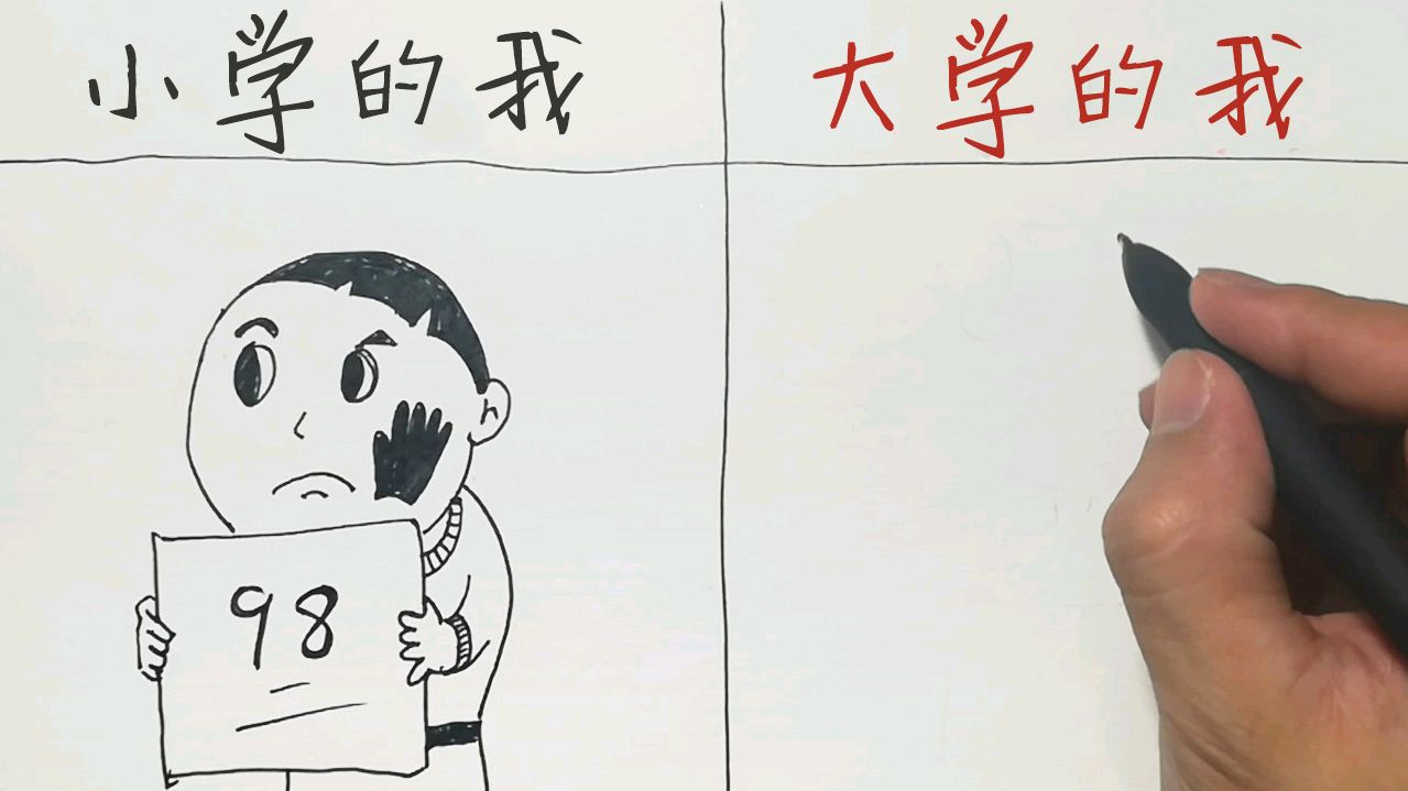 小学的我vs大学的我,画完给自己加个鸡腿!哈哈~