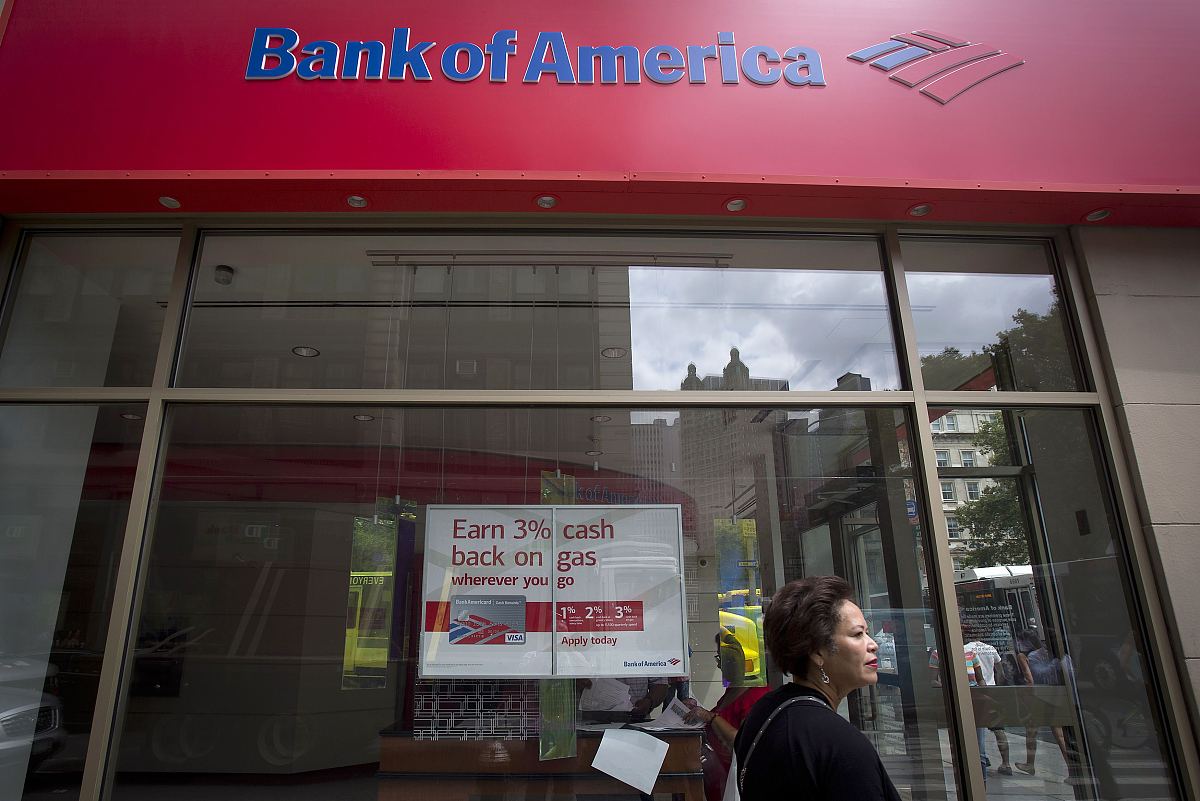 a bank of america sign  is pictured in the manhattan borough of 