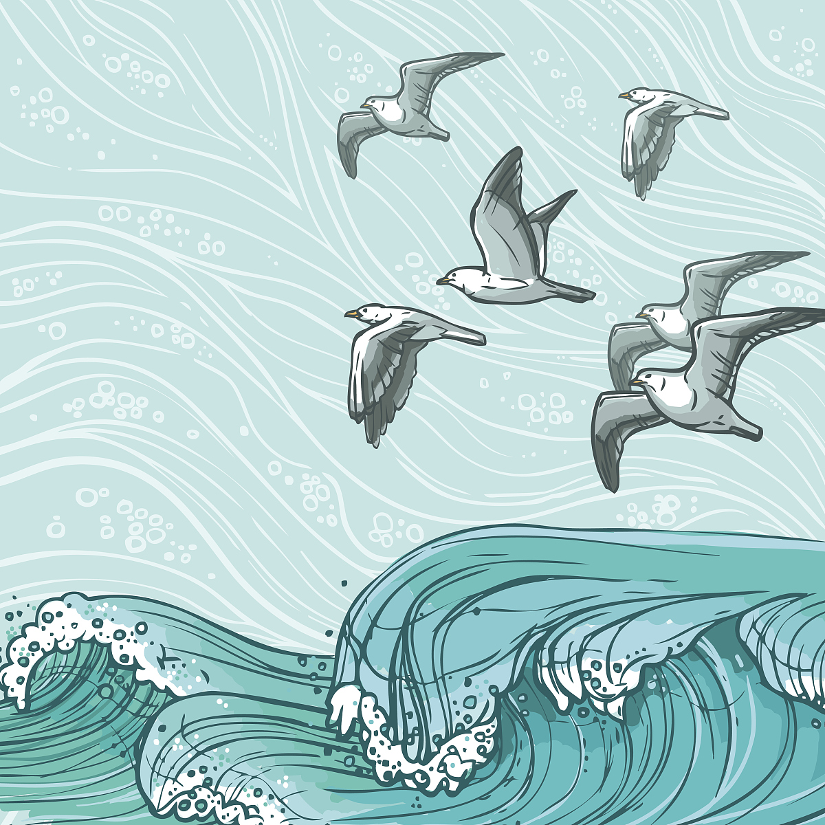 以海浪两个字帮我画一幅画