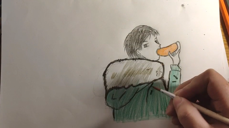 小姐姐学画王思聪吃面包彩铅画,感觉还不错哟