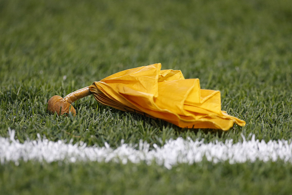 pittsburgh, p<strong>a</strong> - august 26:  a penalty flag is seen uring a