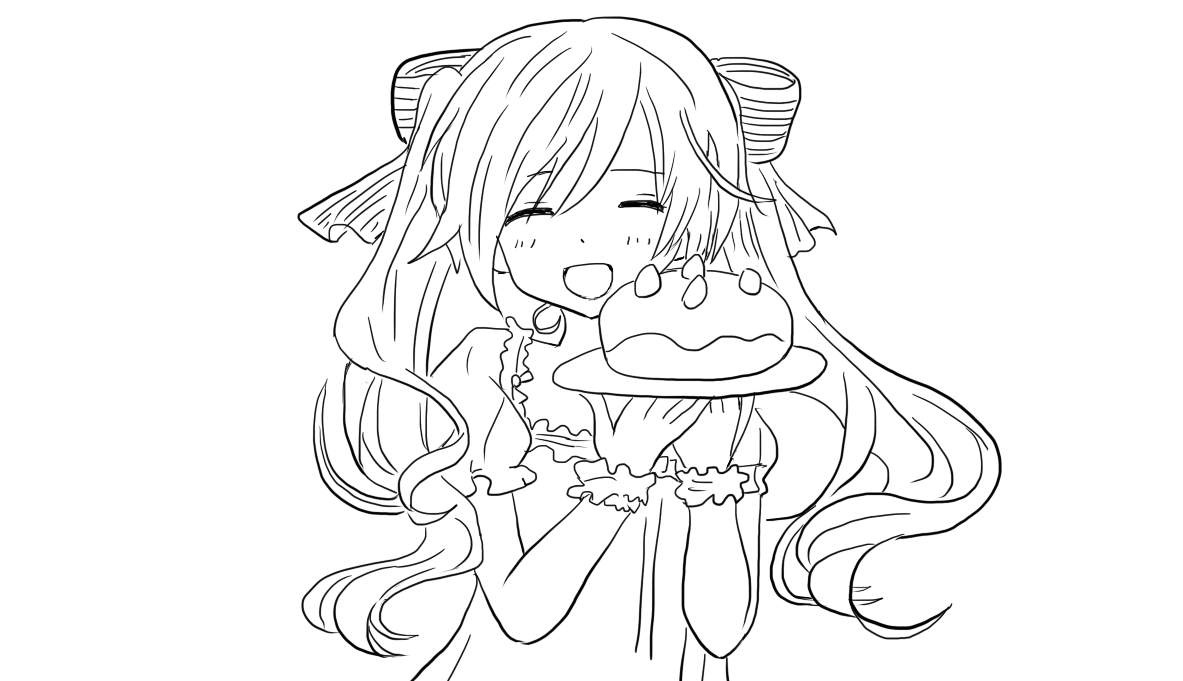 端着蛋糕的双马尾女孩动漫简笔画