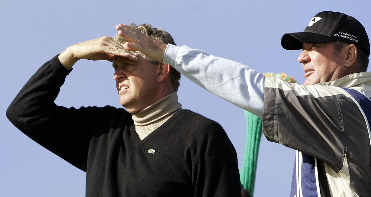 scotland's colin montgomerie (l) with his caddy alastair maclean