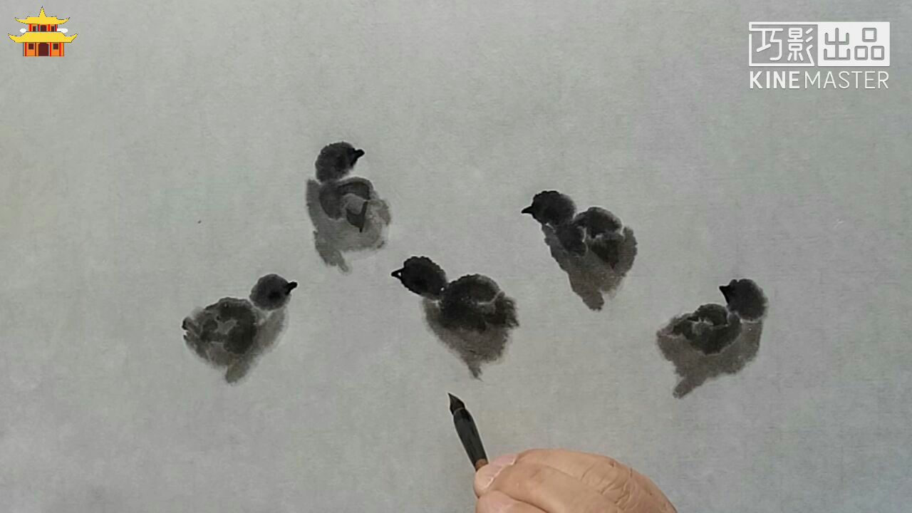 花鸟画启蒙教学演示,小鸡的画法