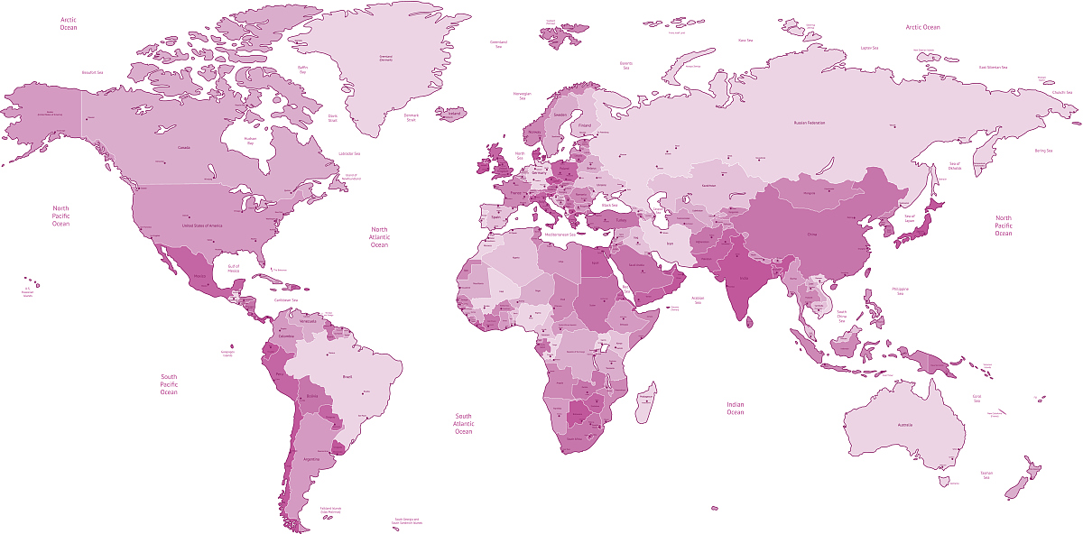 pink detailed world map