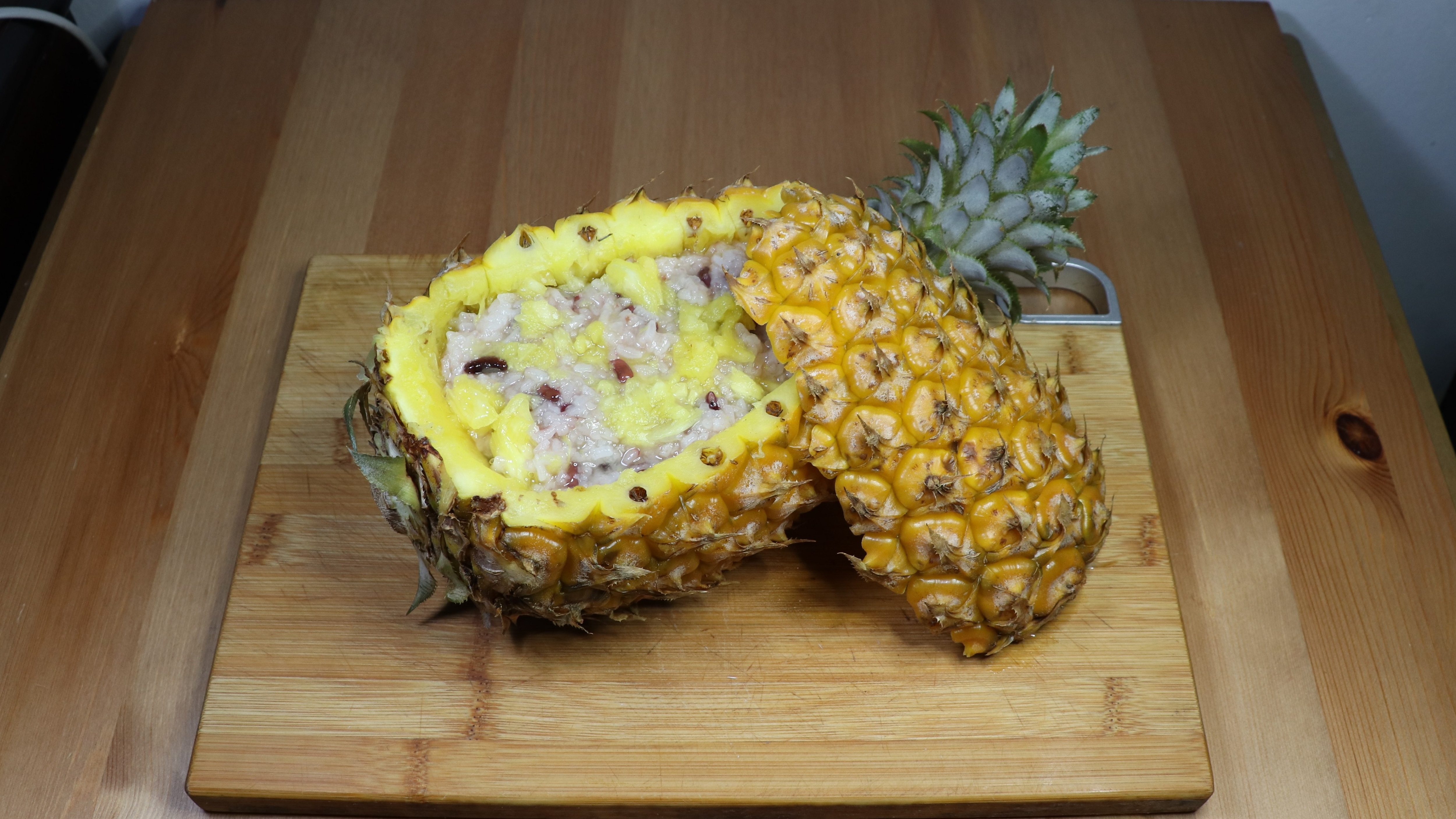 翻车了!竟然把红豆糯米菠萝饭,做成了夹生红豆+糯米菠萝粥