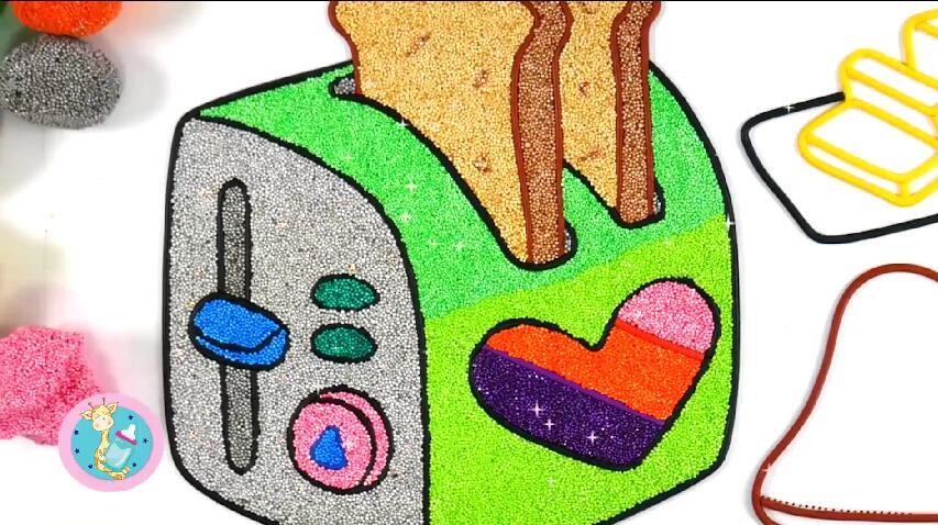 益智彩泥棒手工画:面包机小刀盘子 黏黏球填充颜色