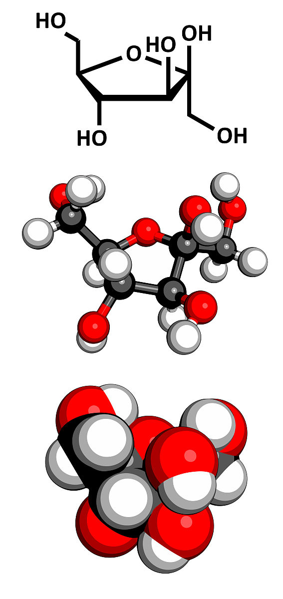 fructose fruit sugar molecule, chemical structure