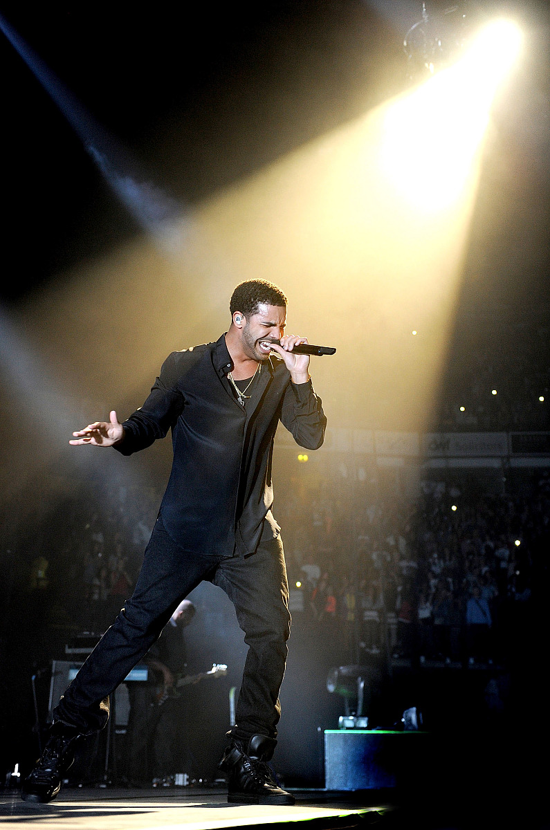 manchester, england - april 01:  drake performs at men arena on 