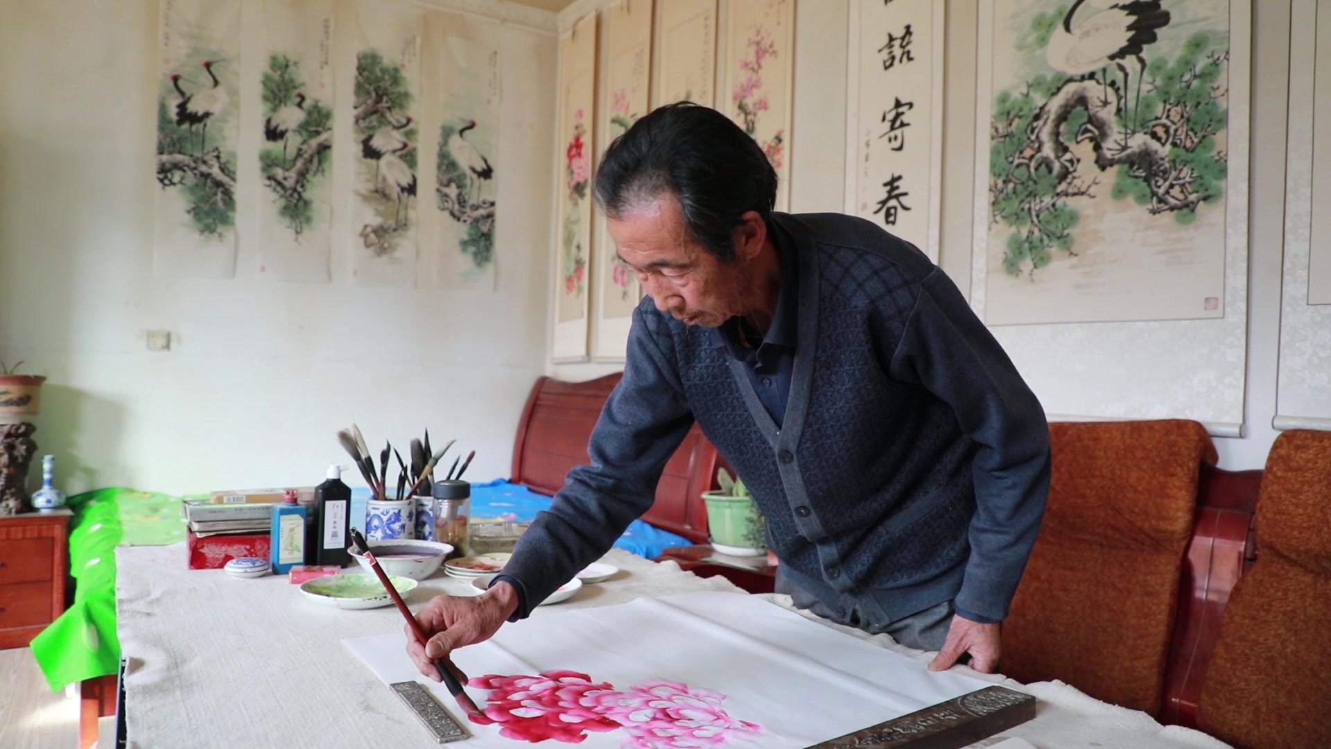 李正峰国画牡丹之蝶恋花