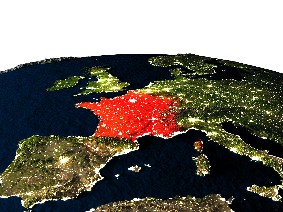 france from space at night