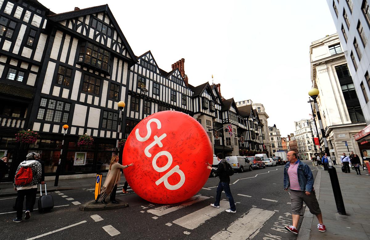london, england - october 01:  the stoptober ball is rolled thro