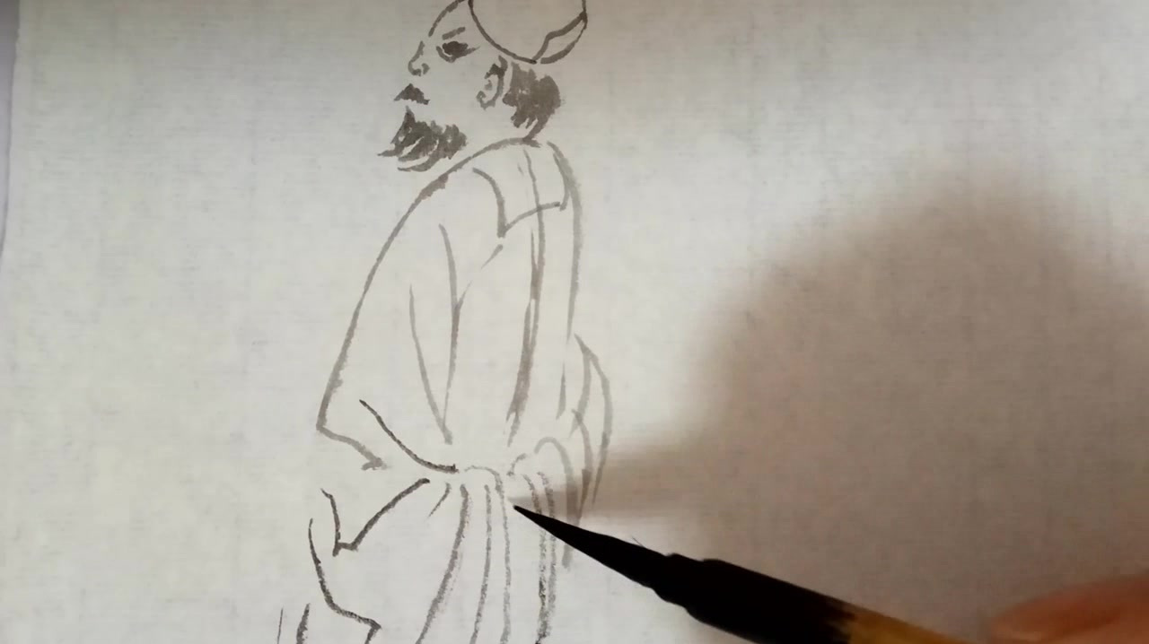 国画人物白描法画古风男子,简单好学