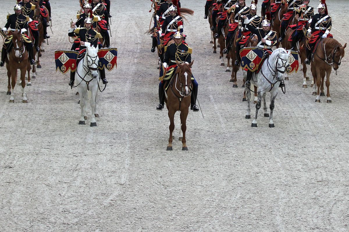 french republican guards take part in an equestrian show in deau