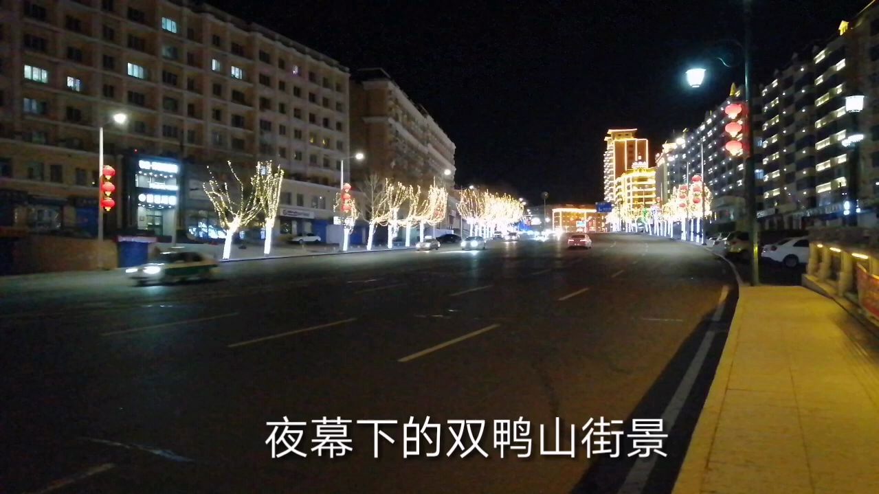 夜幕下的双鸭山街景