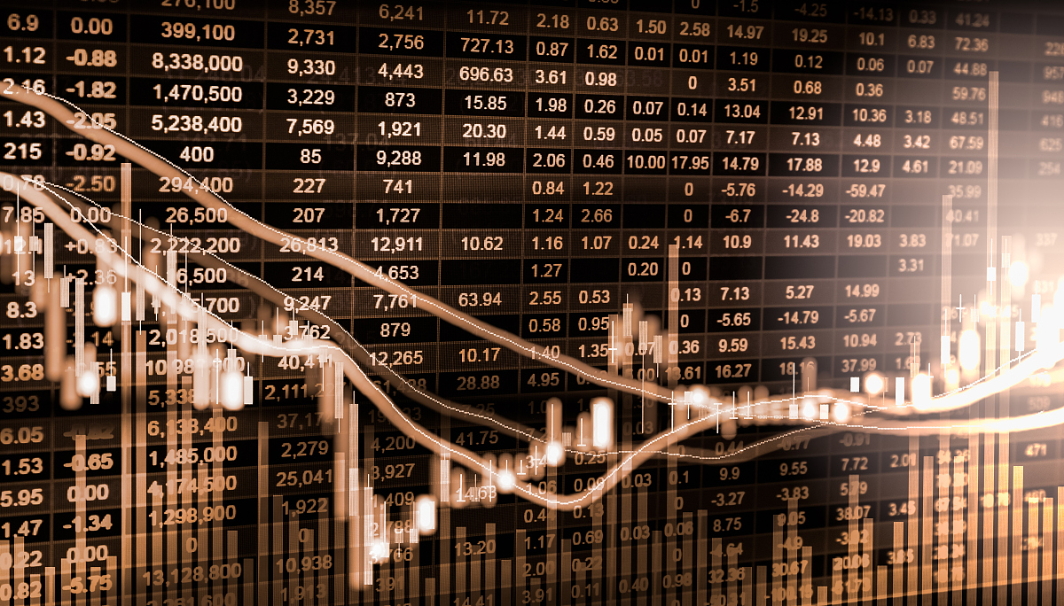 index graph of stock market financial indicator analysis on led.