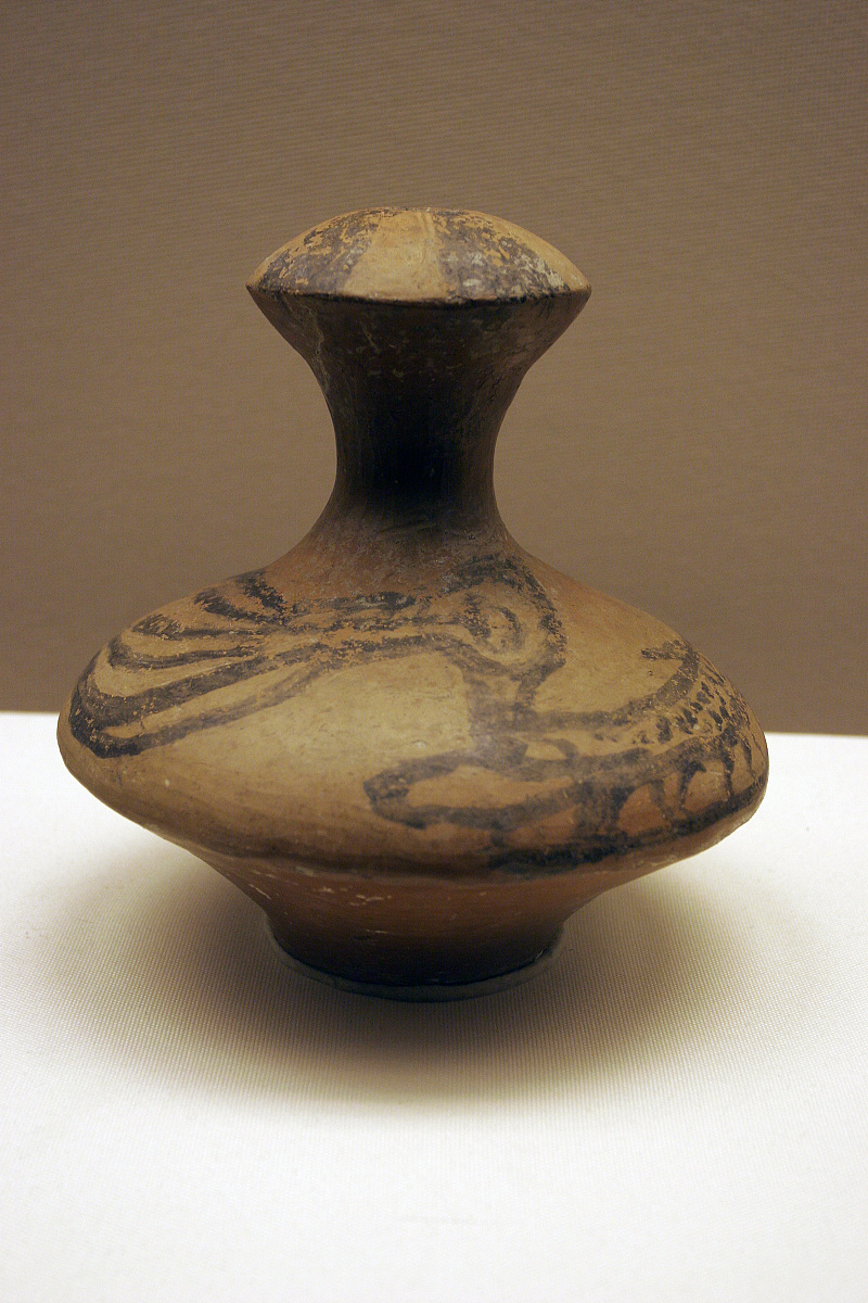 鱼鸟纹彩陶壶,新石器时代·仰韶文化(距今约7000年),1958年-1960年陕