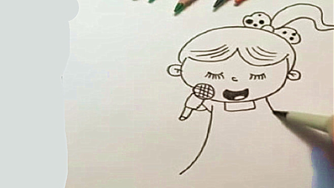 简笔画:爱唱歌的小女孩,这种绘画手法,你学会了吗?