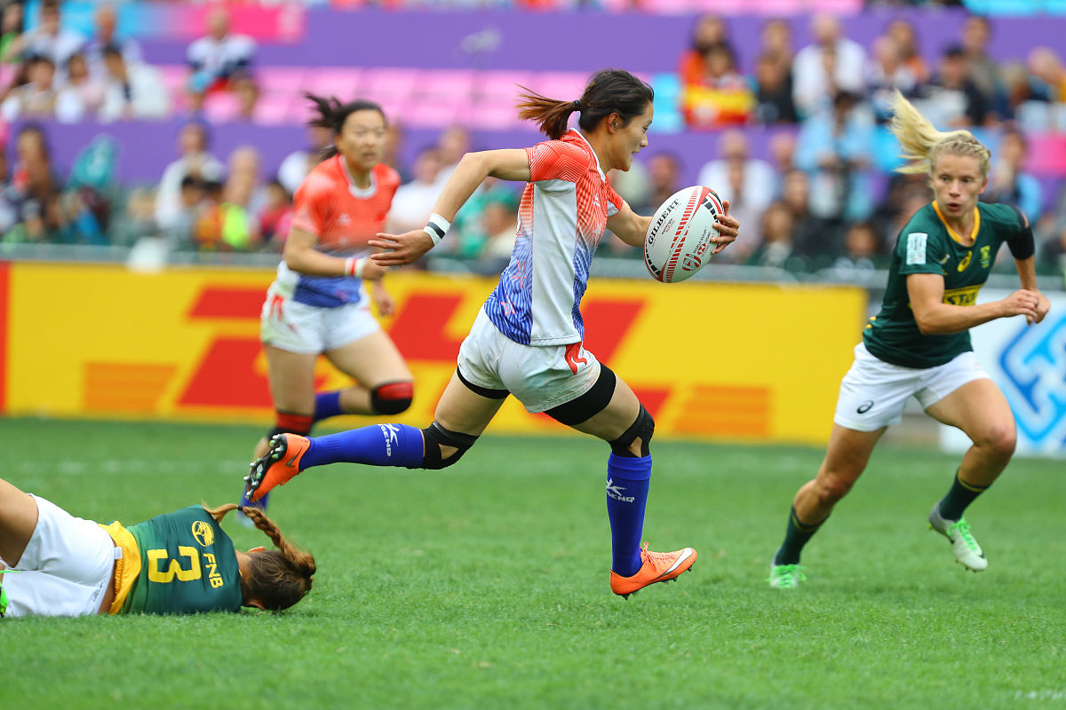 2018年4月6日,中国香港,2018世界女子七人橄榄球系列赛次日赛况.