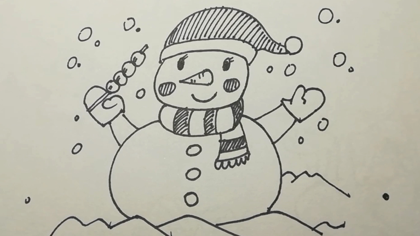 苗苗简笔画教程,堆雪人打雪仗