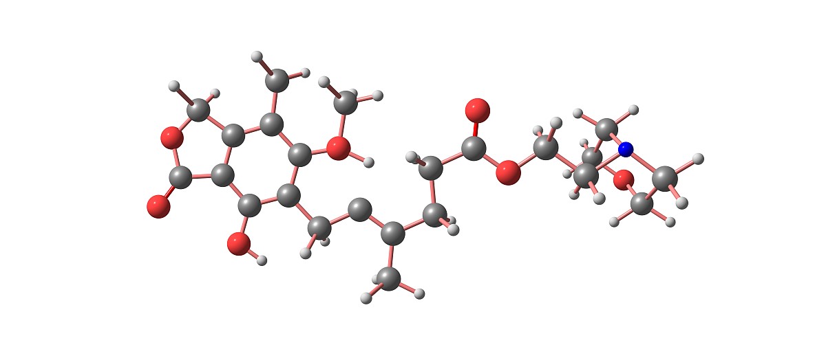 mycophenolic acid molecular structure isolated on white