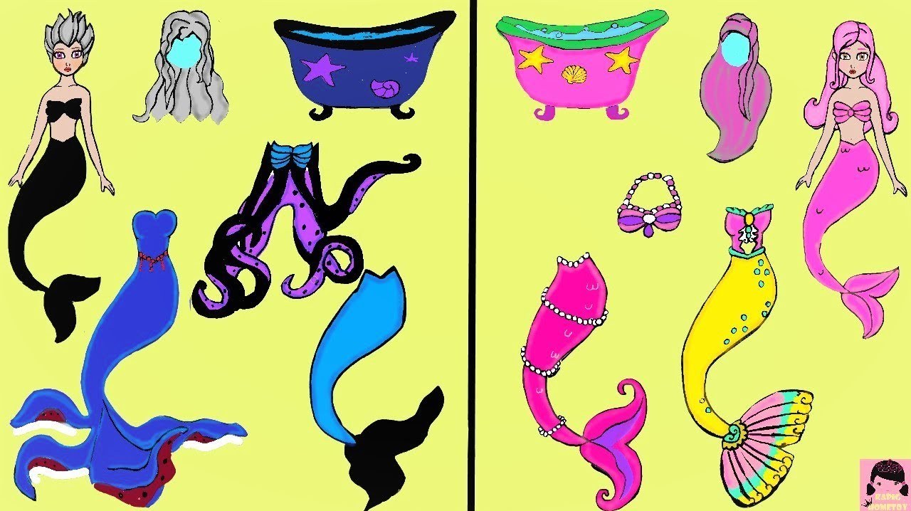 纸娃娃趣味手工剪纸,DIY人鱼公主闪亮鱼尾裙