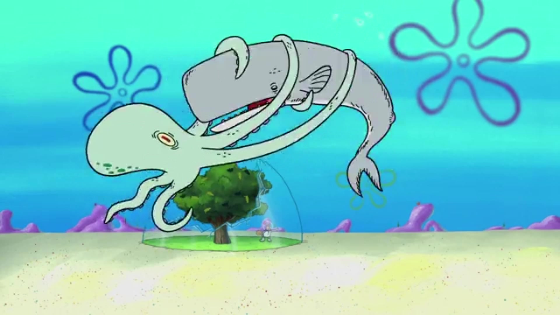 红拂说 比奇堡生物退化!章鱼哥VS珍珍 巨型章鱼大战抹香鲸!