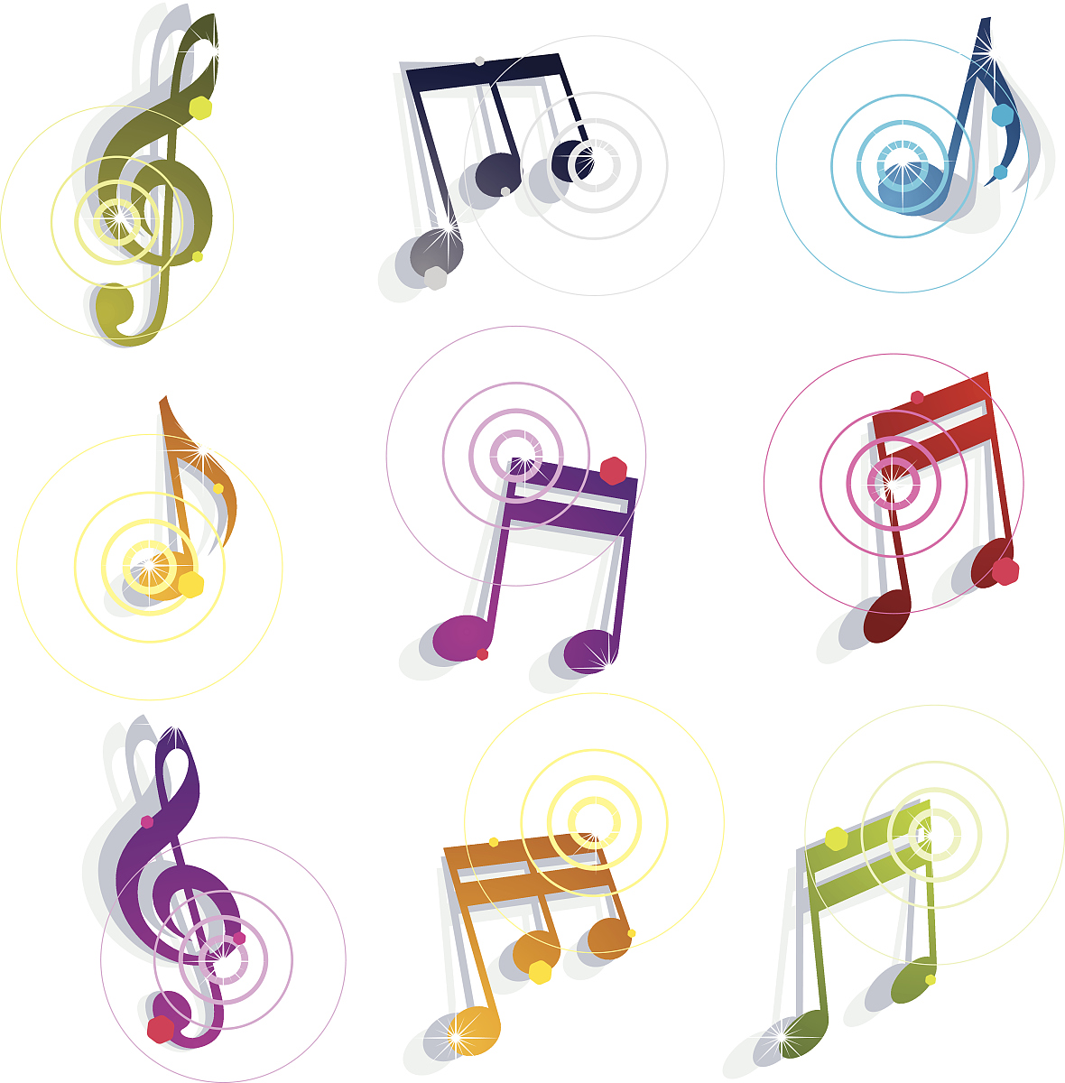 bright expressive jolly glossy musical notes and symbols
