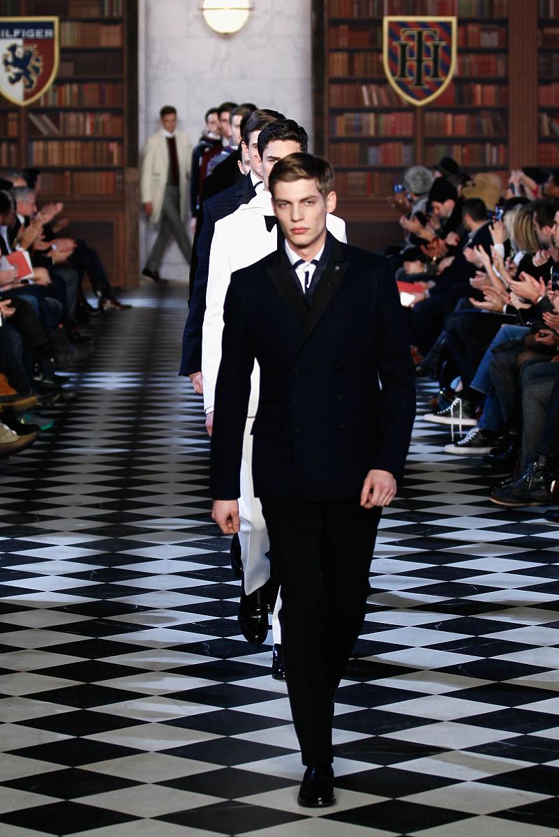 new york, ny - february 08:  a model walks the runway at tommy h