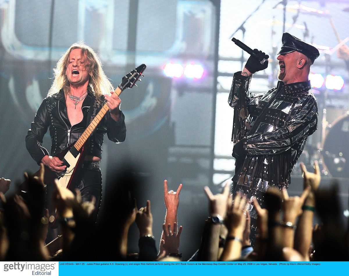 las vegas - may 25:  judas priest guitarist k.k. downing (l) and