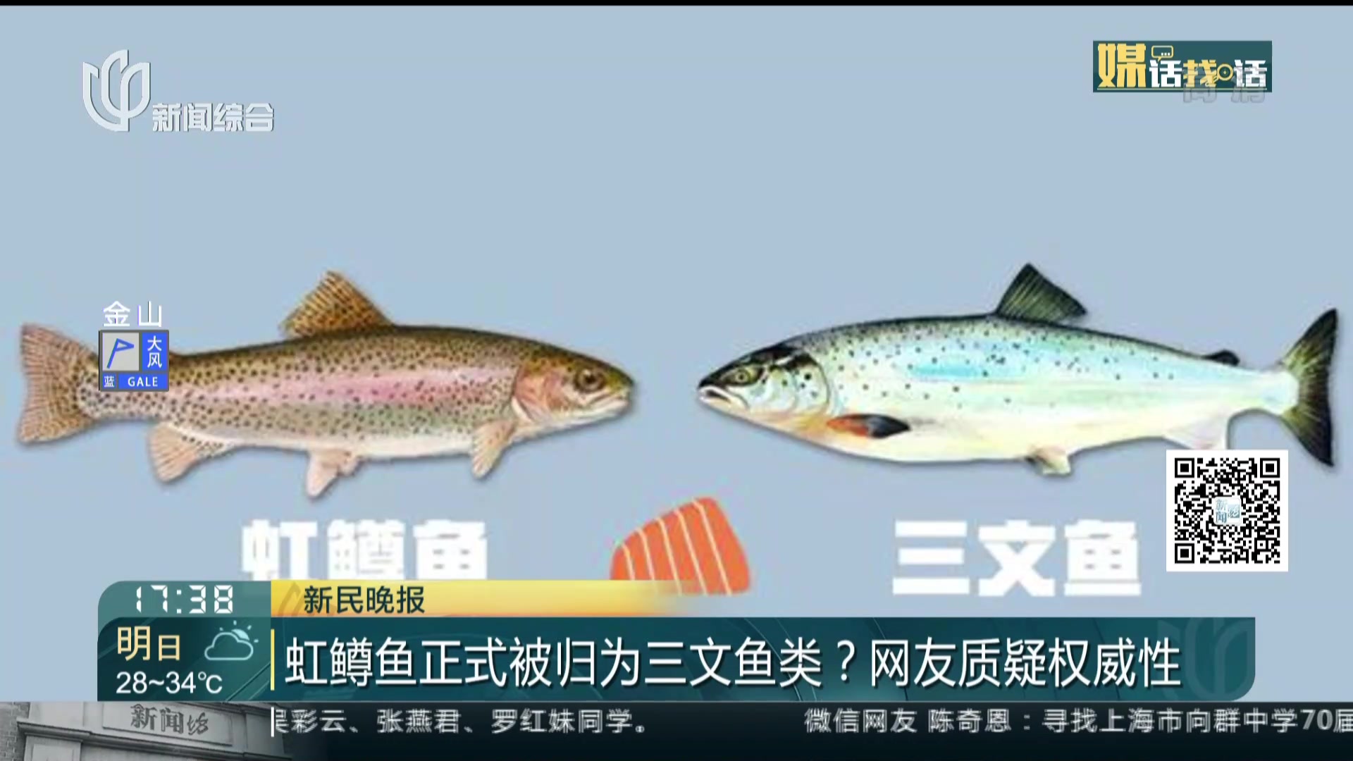 新民晚报:虹鳟鱼正式被归为三文鱼类?网友质疑权威性