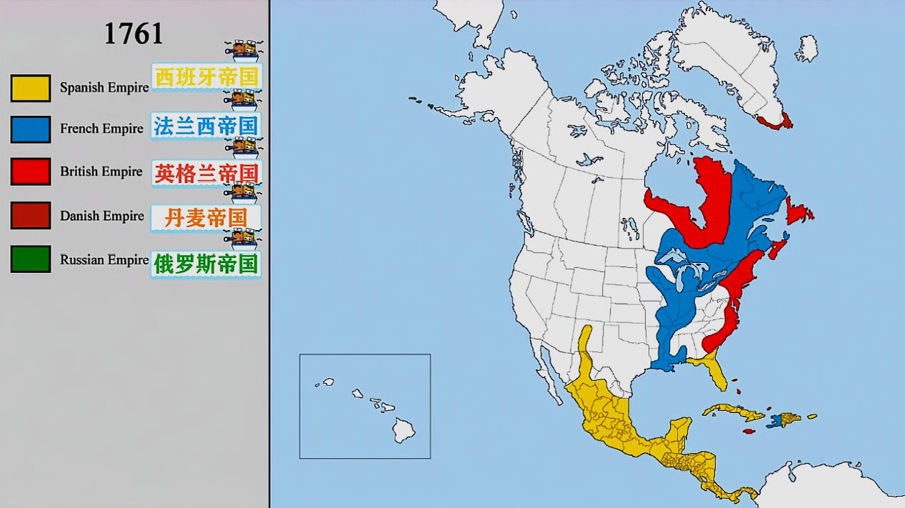 [图]两分钟看完北美殖民史:从哥伦布到格林兰改名,1493~1981年