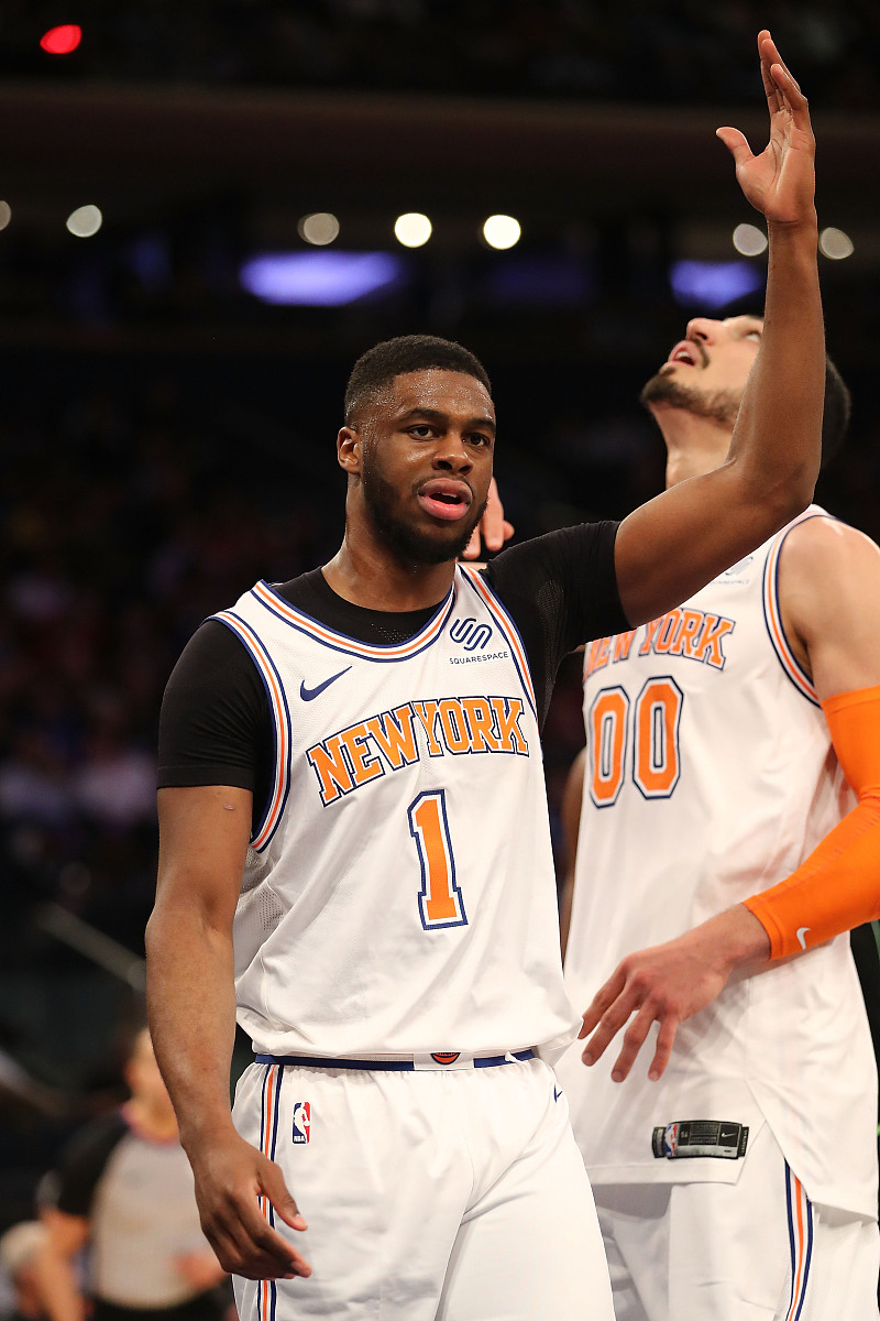 new york, ny - march 13:  emmanuel mudiay #1 of the new york kni