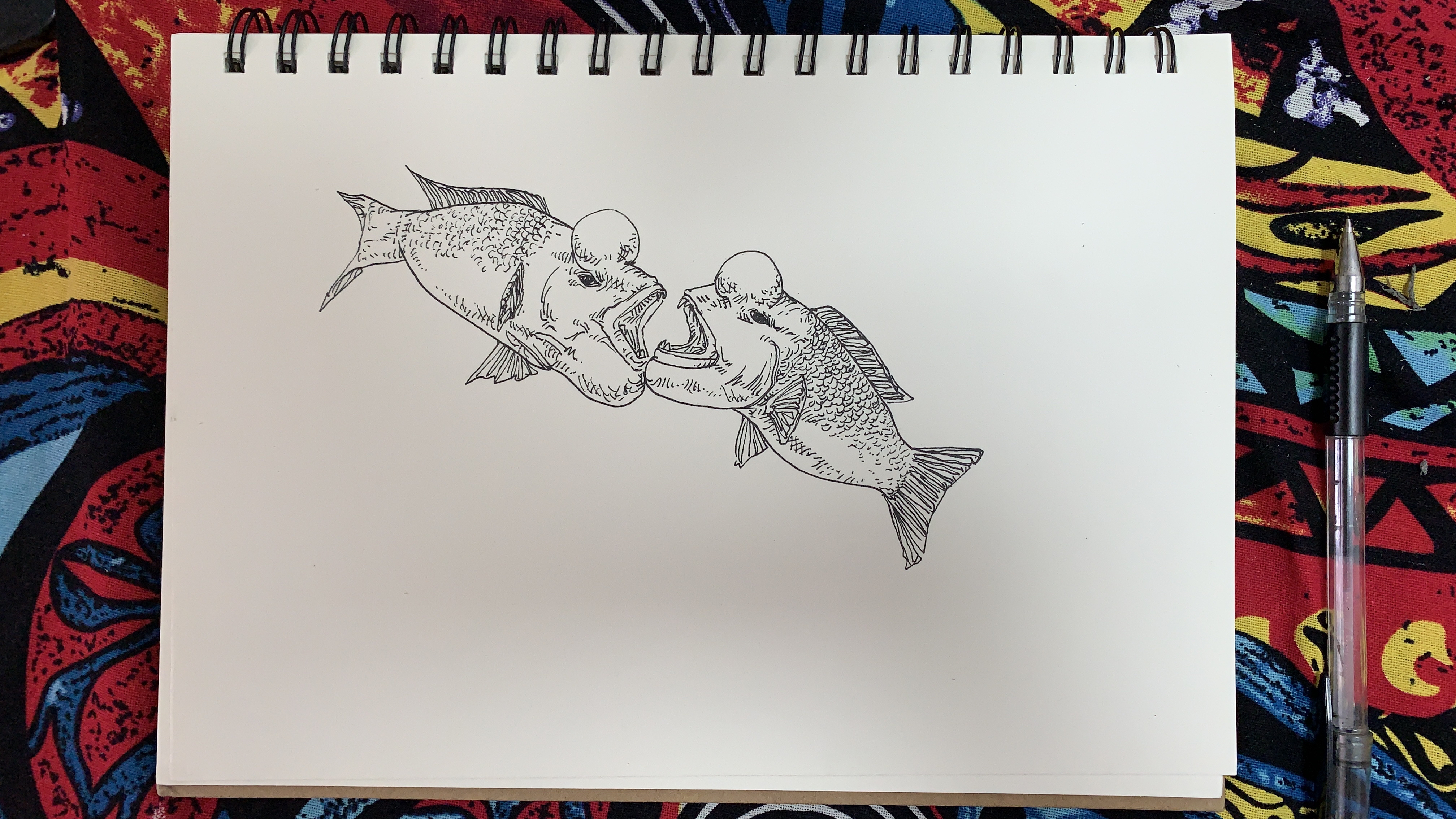插画教程:简单黑白插画鱼儿温馨的画面