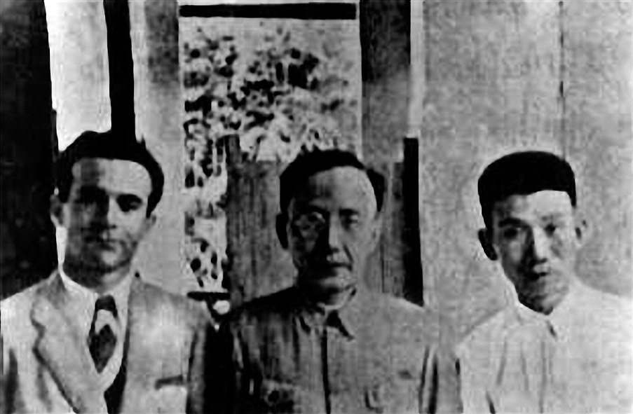 2007年06月14日,中国杭州,照片郁达夫(右),与郭沫若(中),斯诺(左)合影