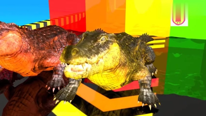 幼儿色彩启蒙:3D鳄鱼穿过栅栏跑出来了 一起认识不同颜色吧