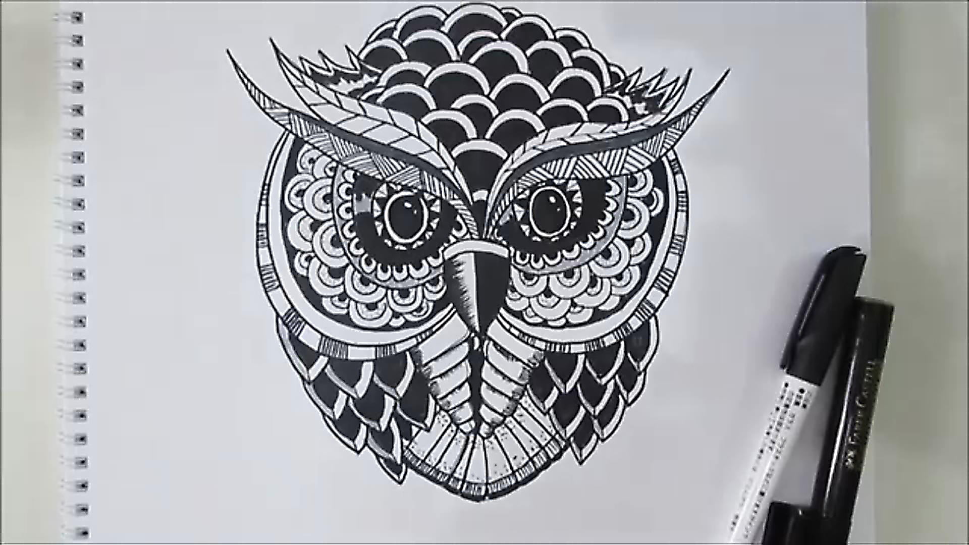 河马有画 教你一招震撼的线描画 用禅绕画来画一只猫头鹰