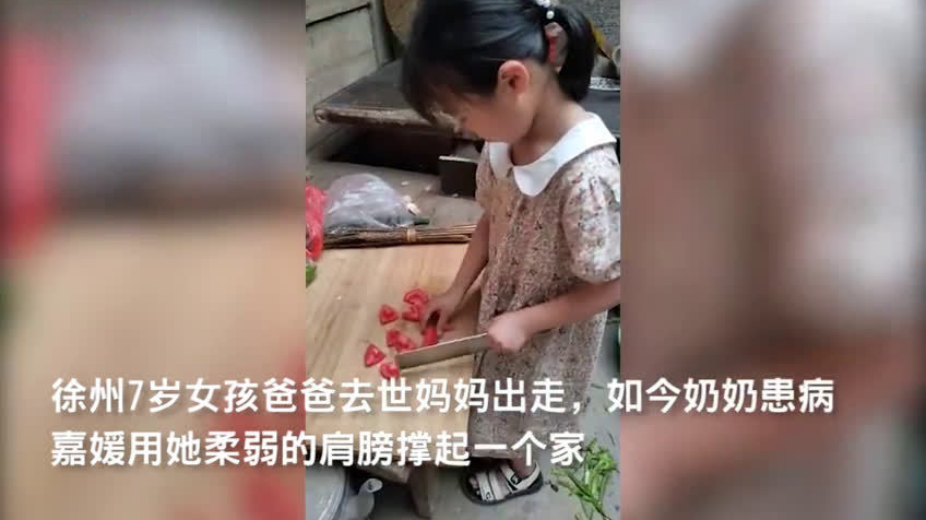 近日,一则7岁女孩踩凳子炒菜撑起一个家的新闻令人泪目。嘉媛3岁时,父亲因病去世,母亲离开了