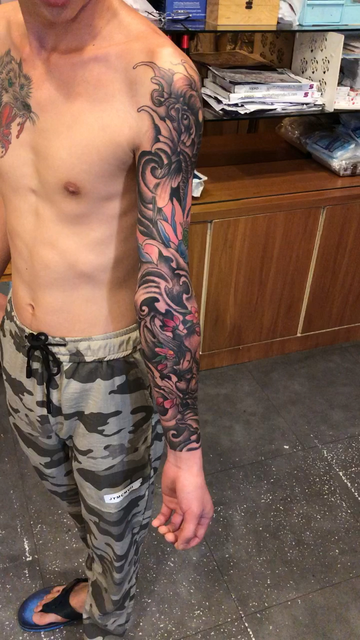 石狮般若纹身作品——花臂