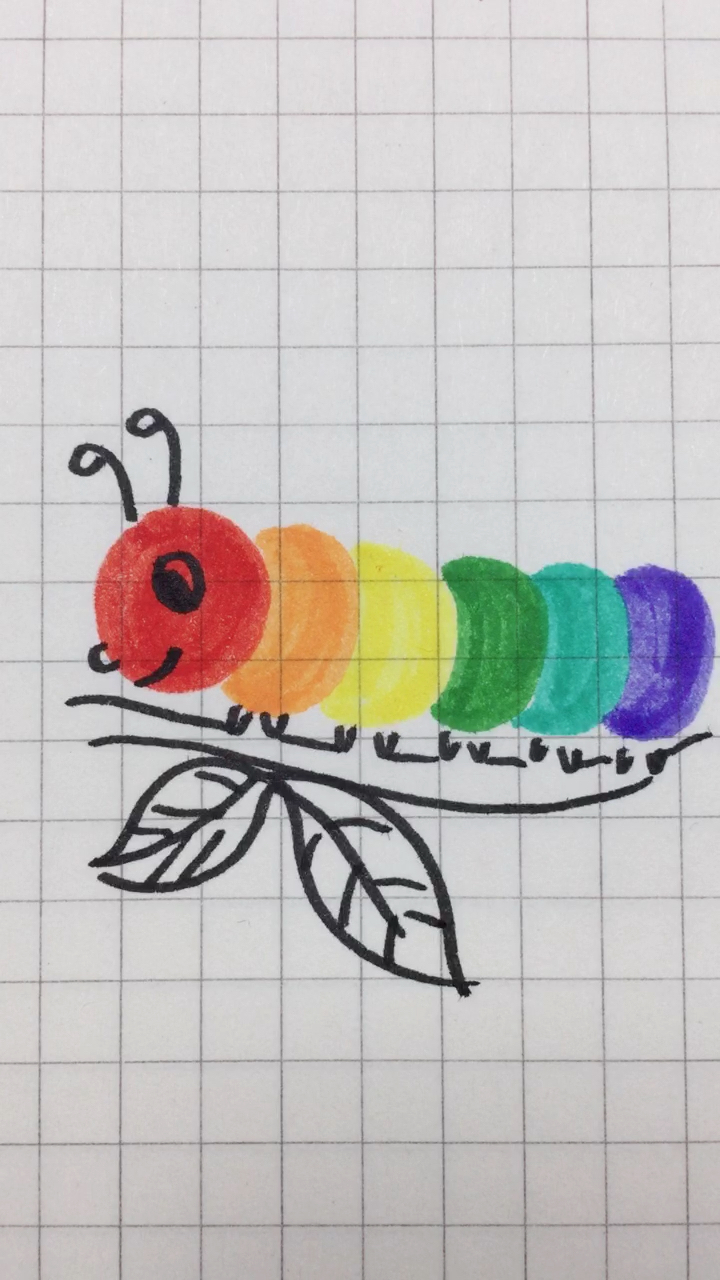 彩色的毛毛虫简笔画,很好画啊,你说它变成蝴蝶是什么颜色?