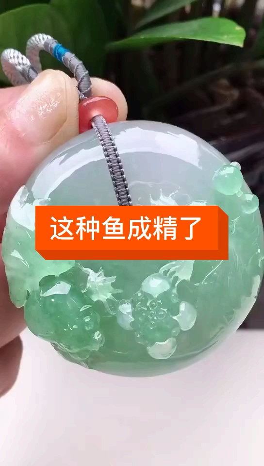 冰种飘绿年年有余金鱼平安扣翡翠挂件