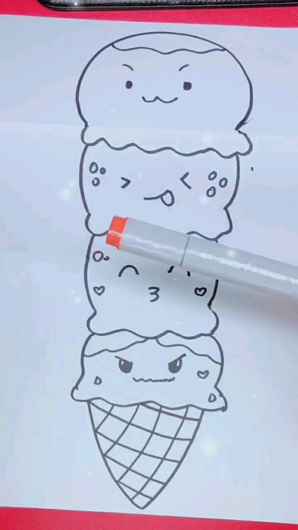 画多层冰淇淋卡通画