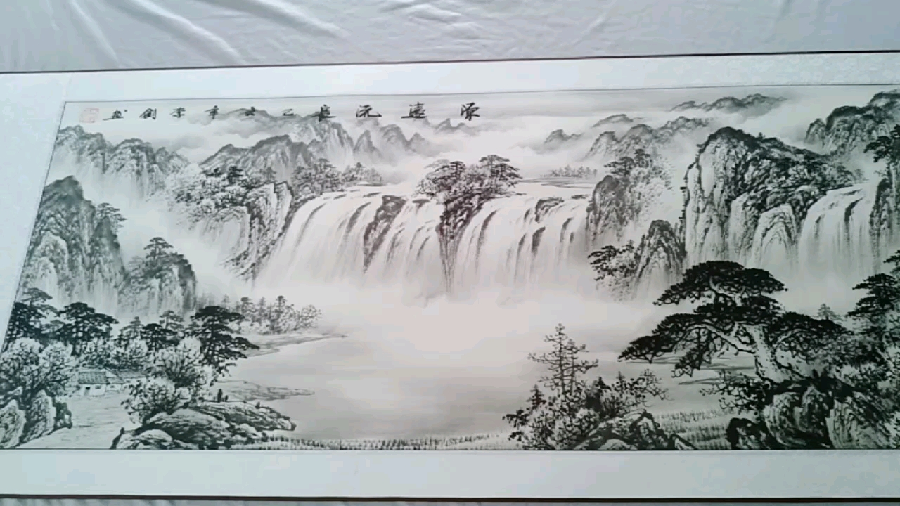 中国山水画 水墨画 纯黑白,只用墨,不用颜料,客厅挂画