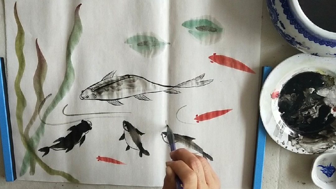 儿童国画入门:5.大鱼、小鱼的另四种画法