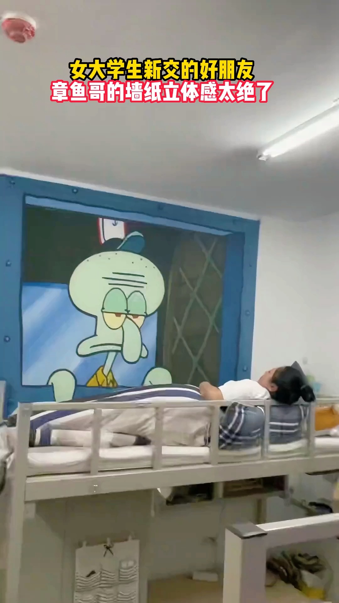 #搞笑视频#女大学生新交的好朋友,章鱼哥的墙纸立体感太绝了